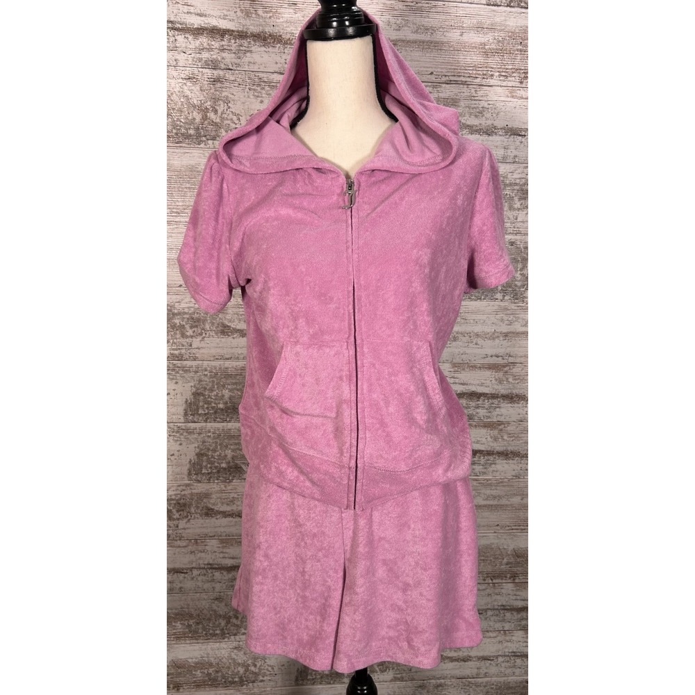 New Juicy Couture Velour Short Sleeve Pink Tracksuit Set Large L Rhinestone